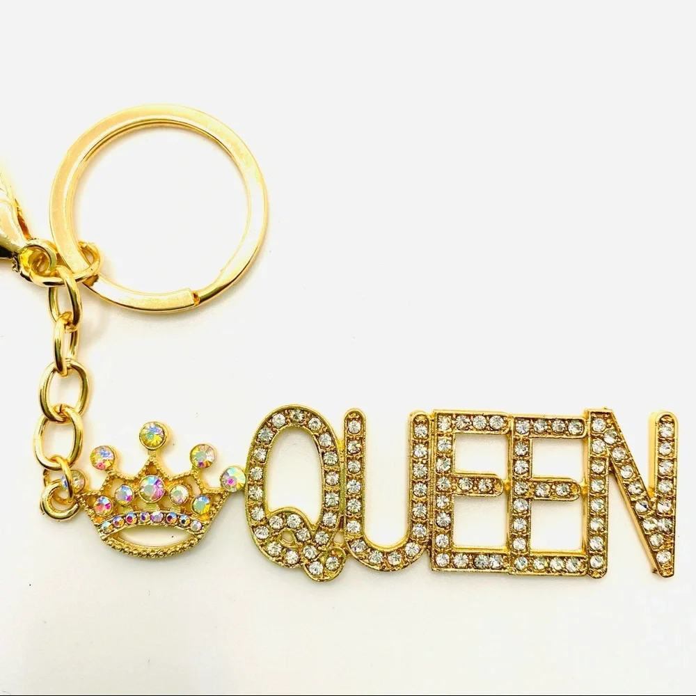 Purse Charm Key Chain Queen Iridescent Crystals set in golden tone. BRAND NEW